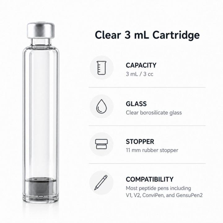 3ml Clear Cartridge - 10 pack - For Most Peptide Pens